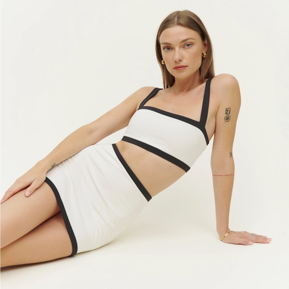 Reformation Adelina EcoMove White Colorblock Skirt Set